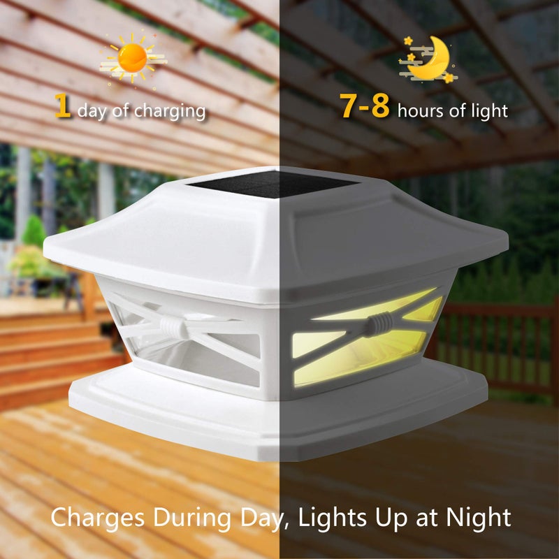 Davinci Lighting Flexfit Solar Outdoor Post Cap Lights - Includes Bases for 4x4 5x5 6x6 Wooden Posts - Bright LED Light - Pearl White (2 Pack) - Image 5